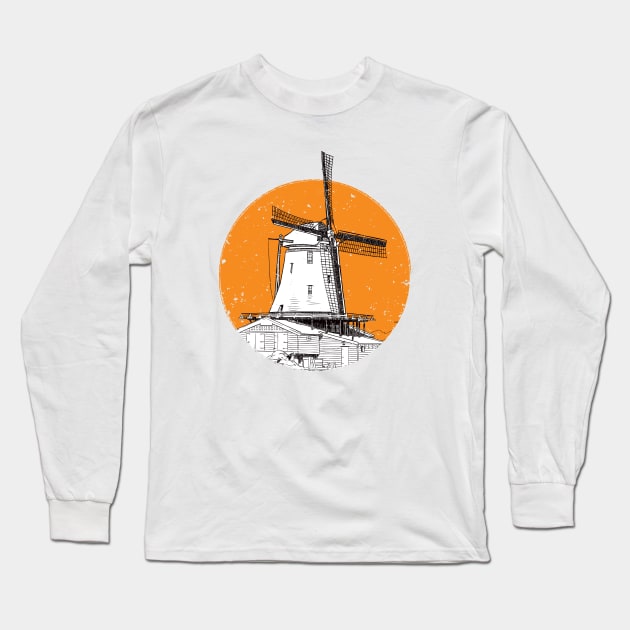 Windmill in orange circle Long Sleeve T-Shirt by StefanAlfonso